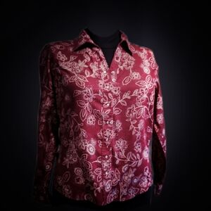 Columbia Red Casual Button Down Shirt with Floral Pattern
